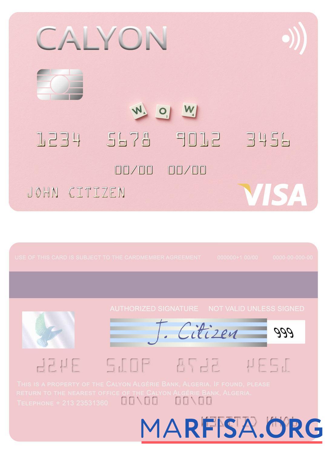 Blank Algeria Calyon Algérie Bank visa card download for verification